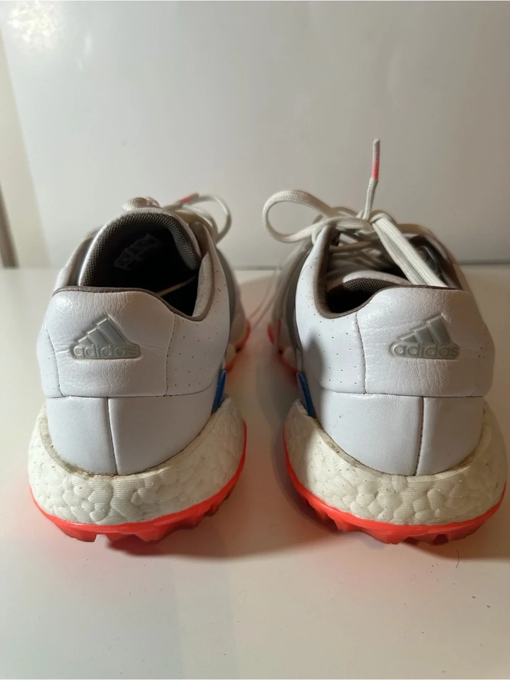 Adidas Tour360 22 Boost Golf Shoes Men’s 8.5 White Silver Orange Spikeless GV724